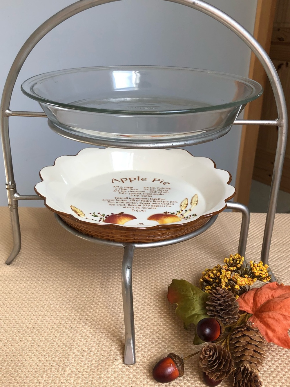 Two Tier Double Expandable Pie Plate Stand Rack - Picture 2 of 8